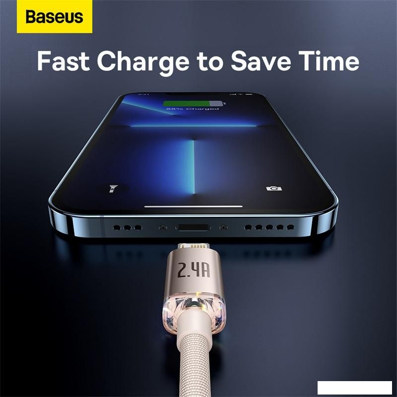 Кабель Baseus Crystal Shine USB Type-A - Lightning (1.2 м, розовый)