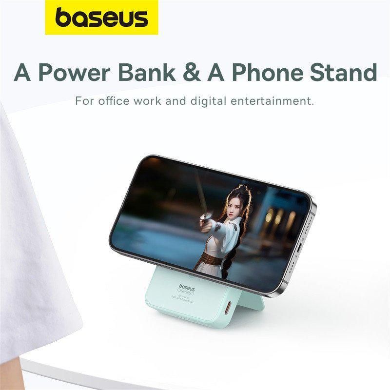 Внешний аккумулятор Baseus MagPro Magnetic Bracket Wireless Fast-Charging Power Bank 20W 5000mAh (мятный)