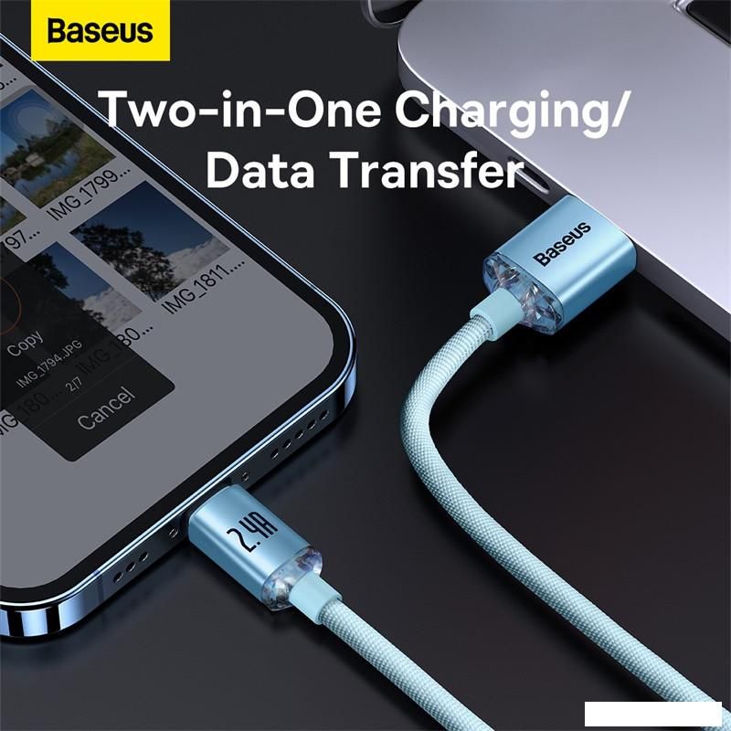 Кабель Baseus Crystal Shine USB Type-A - Lightning (1.2 м, голубой)