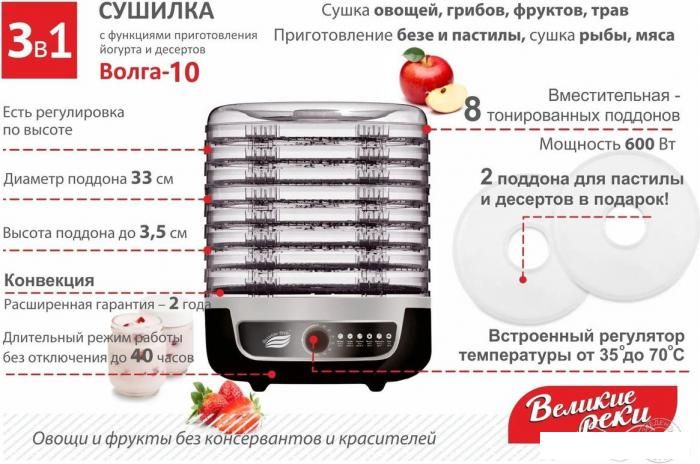 Сушилка для овощей и фруктов Великие Реки Волга-10