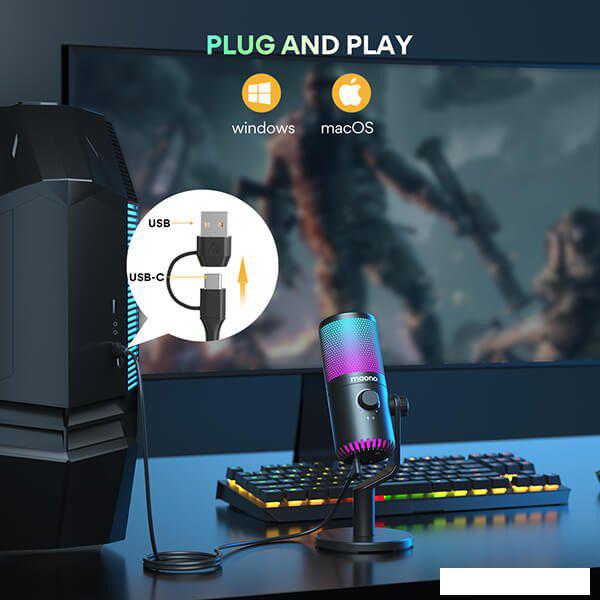 Проводной микрофон Maono DM30 RGB (черный)