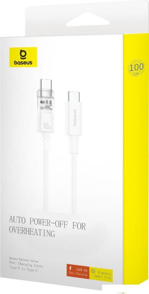 Кабель Baseus Explorer Series Fast Charging Cable Auto Power-Off For Overheating 100W USB Type-C - USB Type-C (1 м, белый)