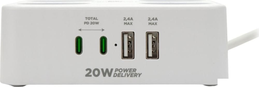 Сетевой фильтр Cablexpert PLT-4-C2U2-W-2