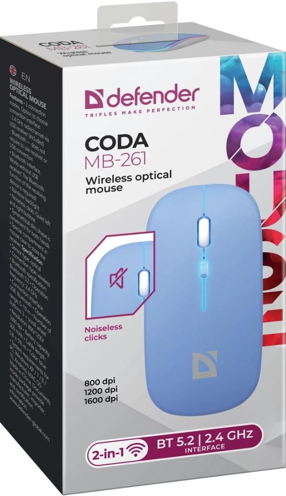 Мышь Defender Coda MB-261 (голубой/белый)