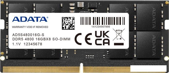 Оперативная память ADATA 16ГБ DDR5 SODIMM 4800 МГц AD5S480016G-S