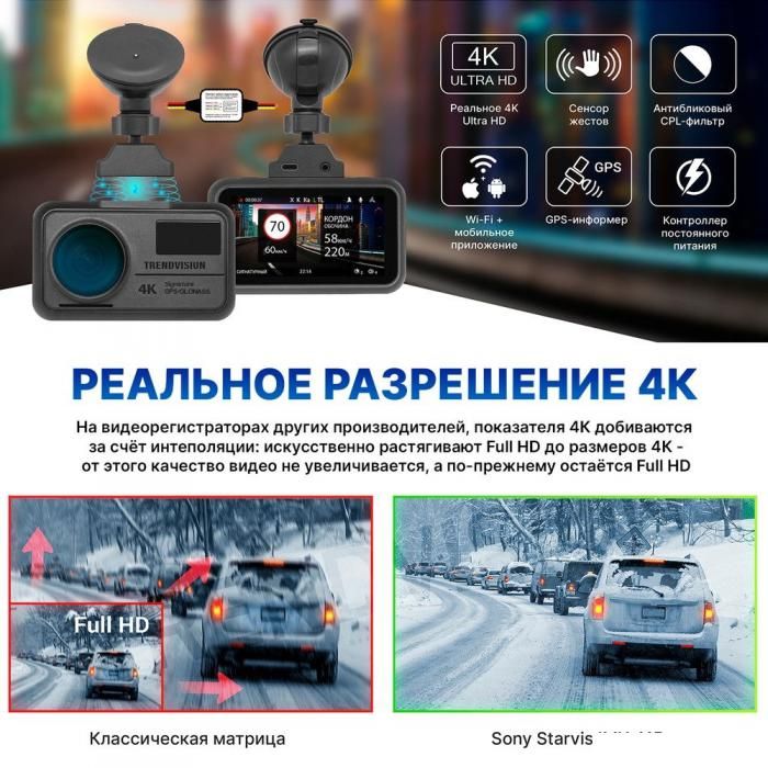 Видеорегистратор-GPS информатор (2в1) TrendVision TDR-725 Real 4K Max