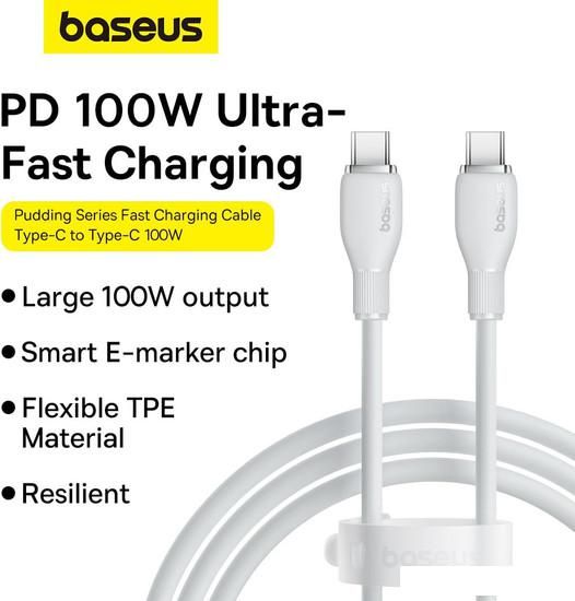 Кабель Baseus Pudding Series Fast Charging Cable 100W USB Type-C - USB Type-C (1.2 м, белый)