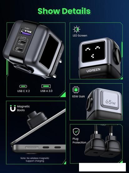 Сетевое зарядное Ugreen Nexode RG 65W CD361 (черный/серый)