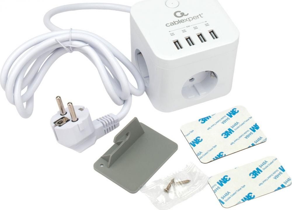 Сетевой фильтр Cablexpert CUBE-3-U4-W-1.5