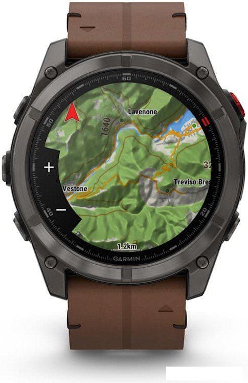 Умные часы Garmin Fenix 8 Pro 51 мм (карбоновый серый, коричневый кожаный ремешок)
