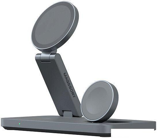 Беспроводное зарядное Magssory Yoga 3 в 1 Charging Station для Apple Qi2 WCH016m (темно-серый)