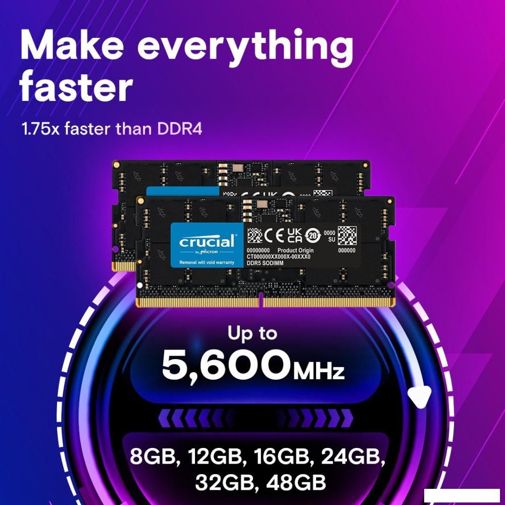 Оперативная память Crucial 8ГБ DDR5 SODIMM 5600 МГц CT8G56C46S5