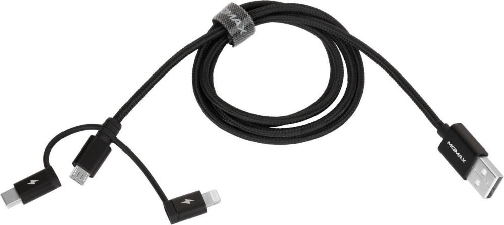 Кабель Momax DX1D OneLink 3-in-1 USB Type-A - Lightning/microUSB/USB Type-C (1 м, черный)