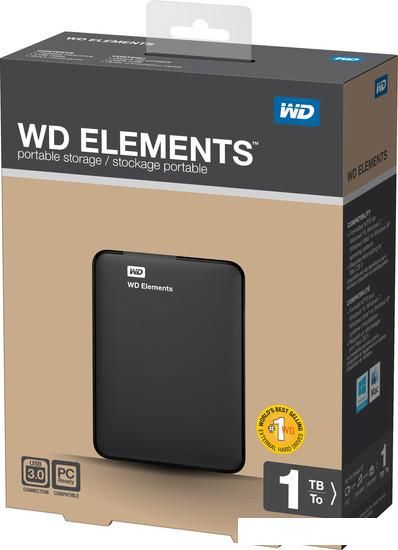 Внешний накопитель WD Elements Portable 1TB (WDBUZG0010BBK)