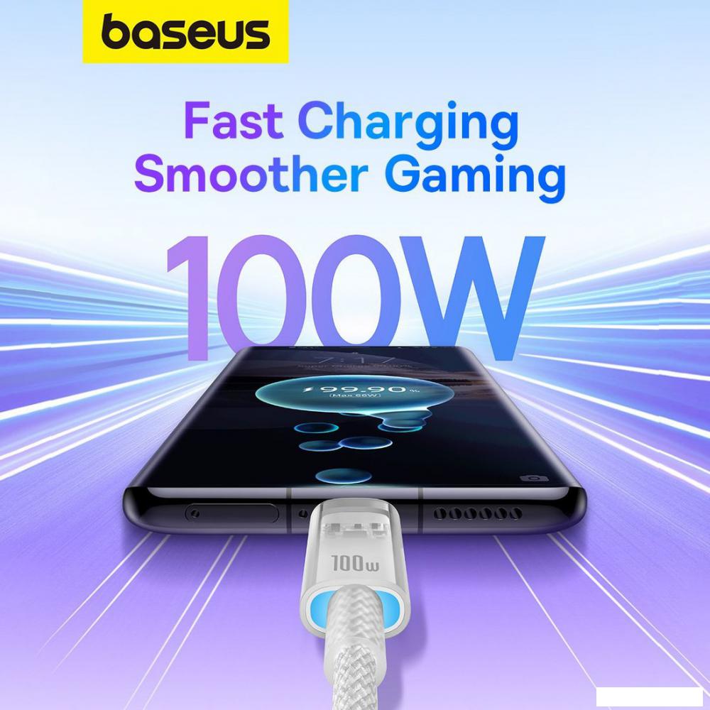 Кабель Baseus Explorer Series Fast Charging Cable Auto Power-Off For Overheating 100W USB Type-C - USB Type-C (1 м, белый)