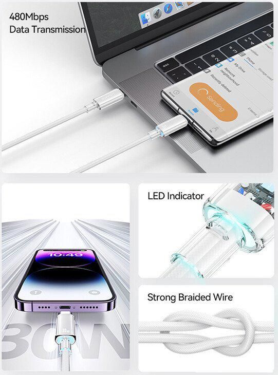 Кабель Usams US-SJ659 USB Type-С - Lightning (1.2 м, черный)