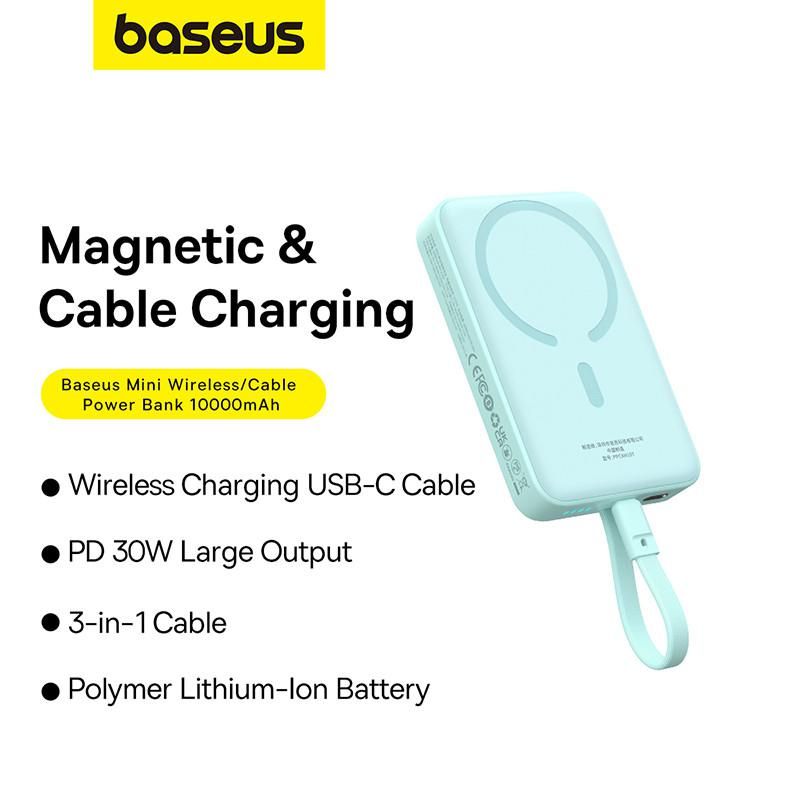 Внешний аккумулятор Baseus Magnetic Fast Charge Power Bank Type-C Edition 30W 10000mAh (мятный)