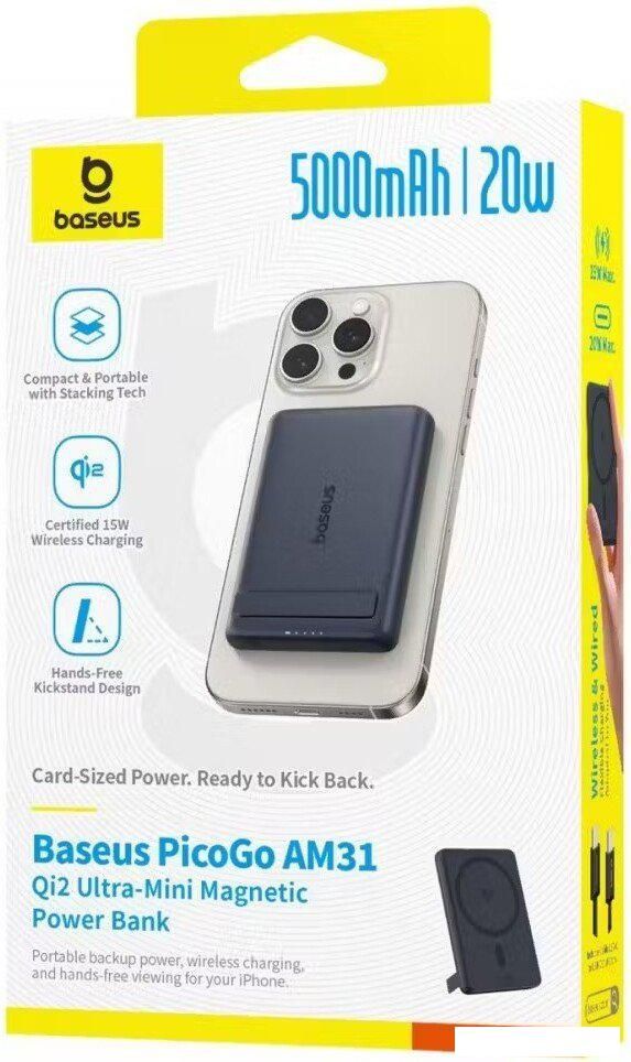 Внешний аккумулятор Baseus PicoGo AM31 Mini Magnetic Power Bank with Stand 20W 5000mAh (черный)