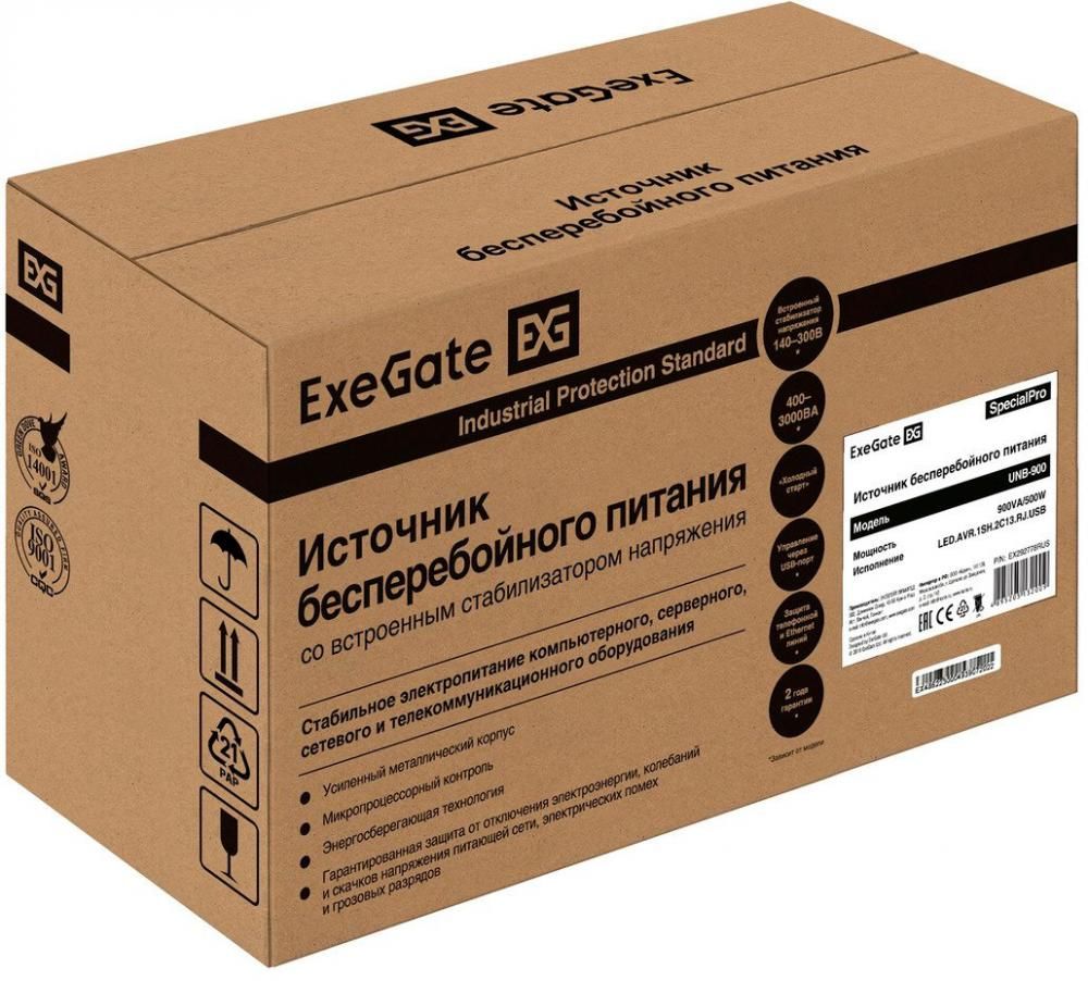 Источник бесперебойного питания ExeGate SpecialPro UNB-900.LED.AVR.1SH.2C13.RJ.USB EX292778RUS