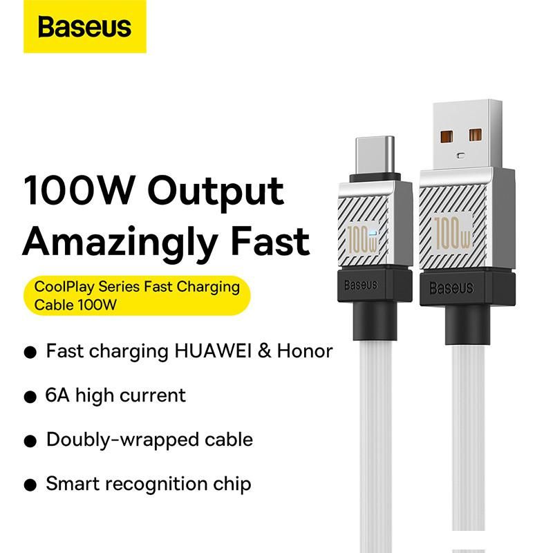 Кабель Baseus CoolPlay Series Fast Charging Data Cable 100W USB Type-A - USB Type-C (1 м, белый)