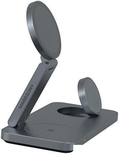 Беспроводное зарядное Magssory Yoga 3 в 1 Charging Station для Apple Qi2 WCH016m (темно-серый)