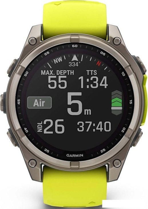 Умные часы Garmin Fenix 8 Solar, Sapphire 47мм (титановый серый с желтым ремешком)