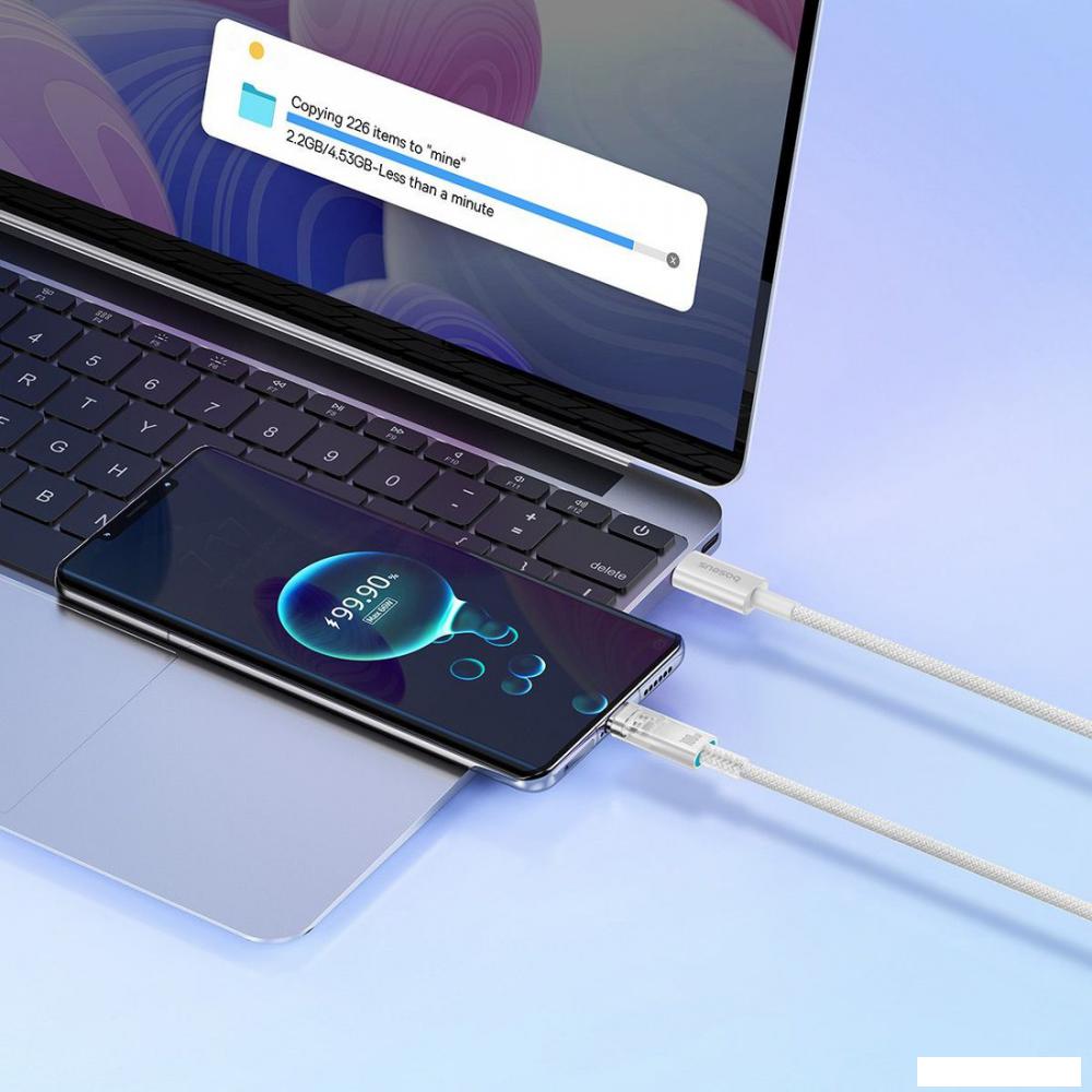 Кабель Baseus Explorer Series Fast Charging Cable Auto Power-Off For Overheating 100W USB Type-C - USB Type-C (1 м, белый)