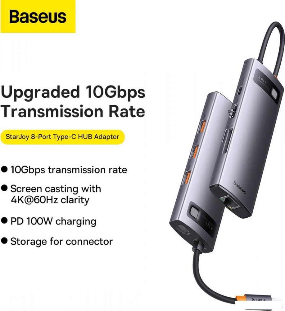 USB-хаб  Baseus Metal Gleam Series 4-Port USB-A Hub WKWG070013
