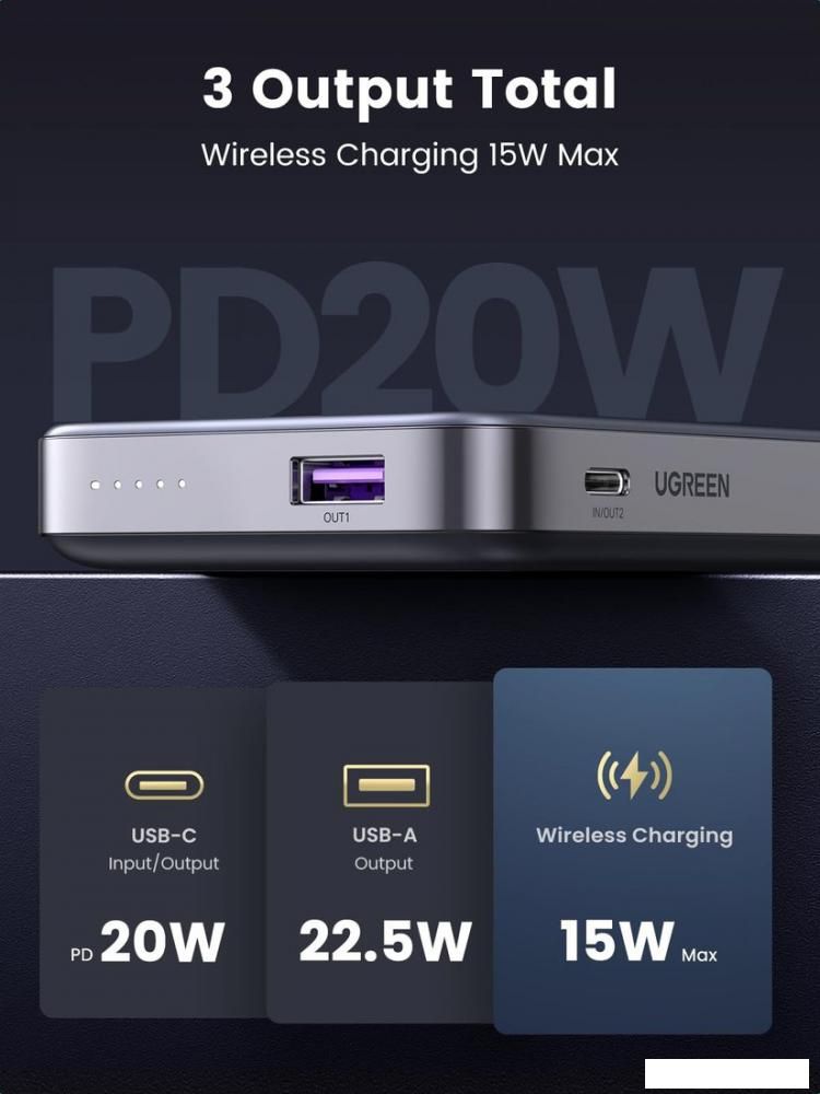 Внешний аккумулятор Ugreen PB206 20W 10000mAh (черный)