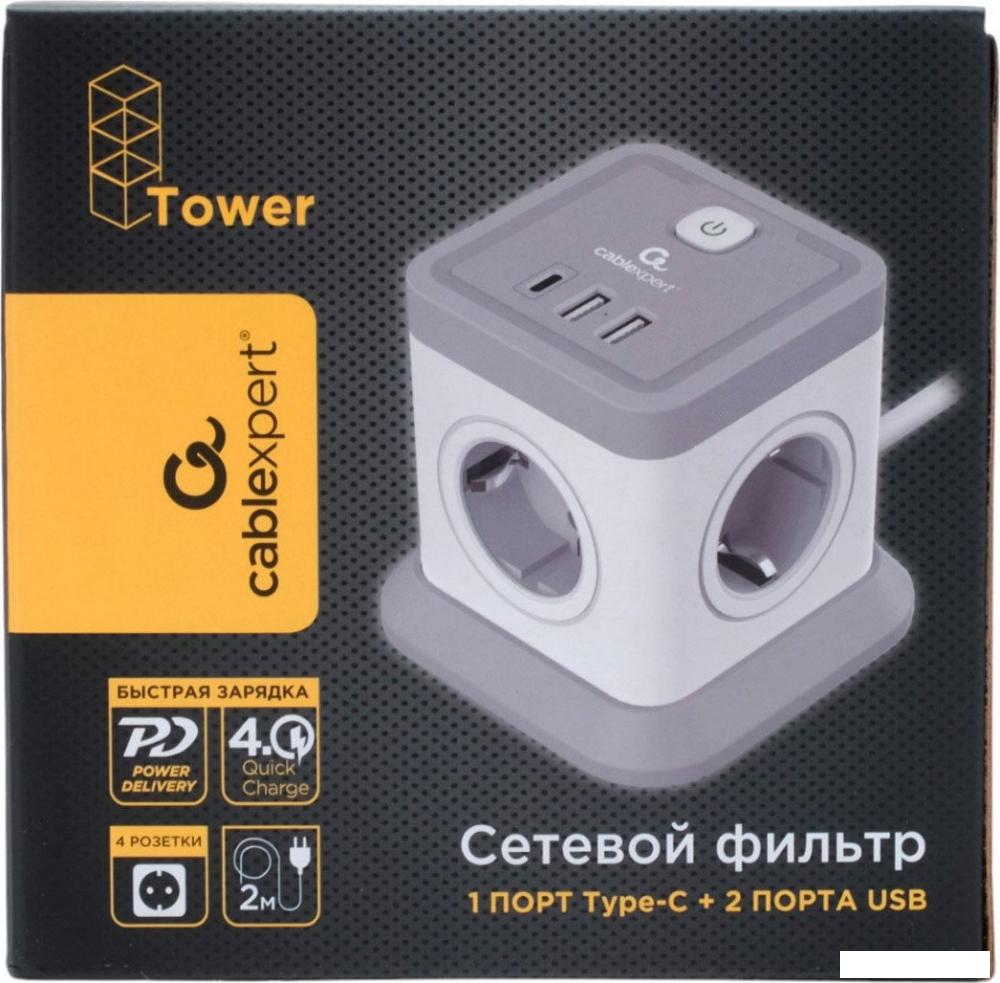Сетевой фильтр Cablexpert TWR-4-CU2-W-2