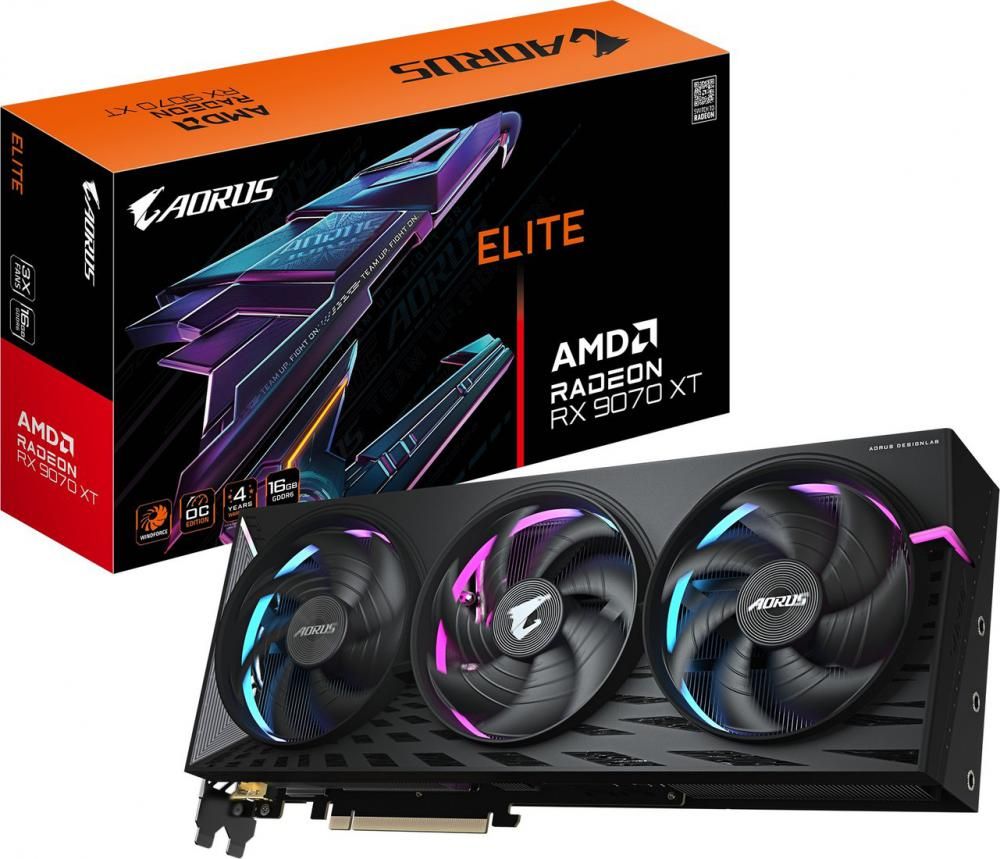 Видеокарта Gigabyte AORUS Radeon RX 9070 XT ELITE 16G GV-R9070XTAORUS E-16GD