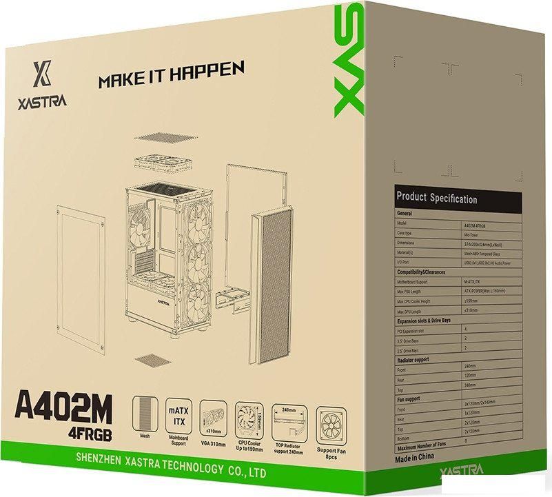 Корпус XASTRA A402M 4FRGB (черный)