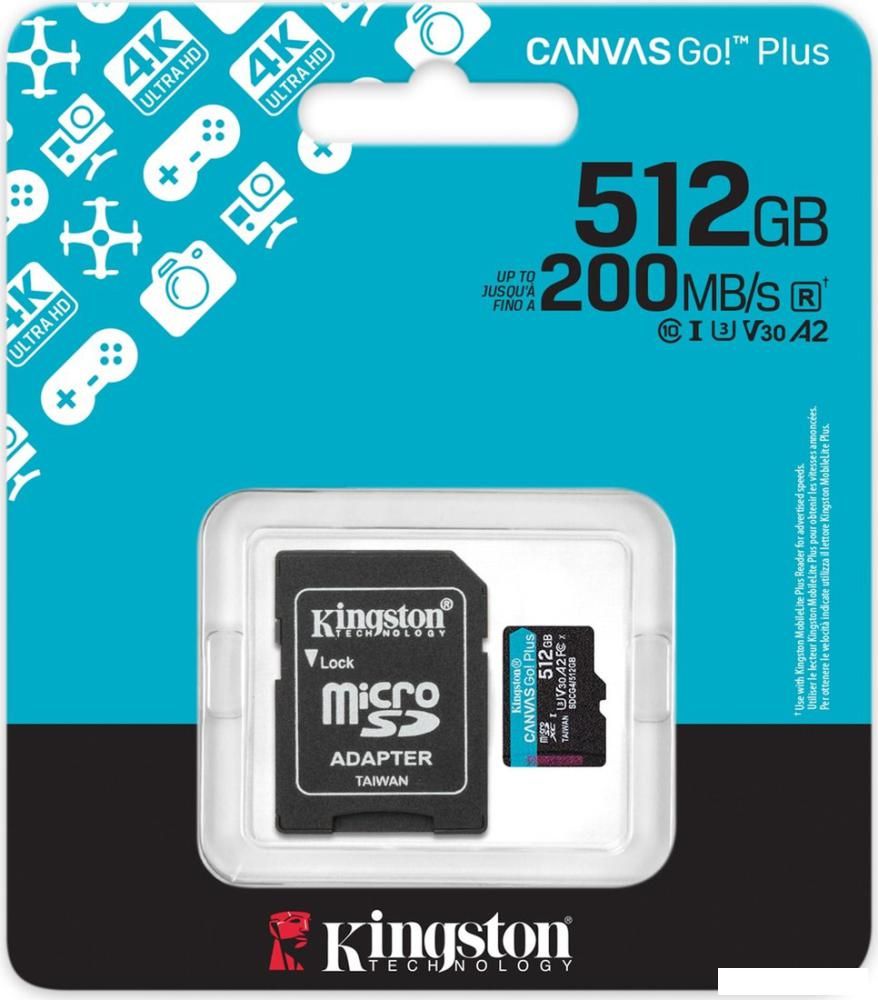 Карта памяти Kingston Canvas Go! microSDXC 512GB SDCG4/512GB (с адаптером)