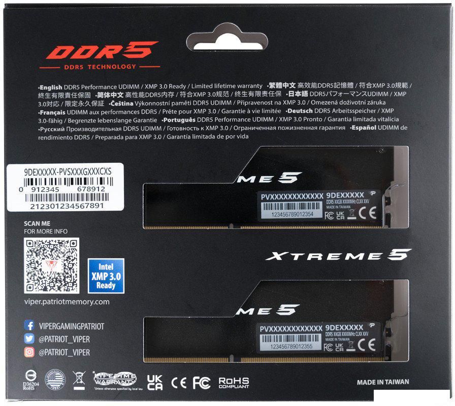 Оперативная память Patriot Viper Xtreme 5 2x24ГБ DDR5 8200 МГц PVX548G82C38K