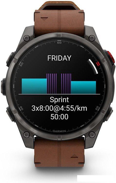 Умные часы Garmin Fenix 8 Pro 47 мм (карбоновый серый, коричневый кожаный ремешок)