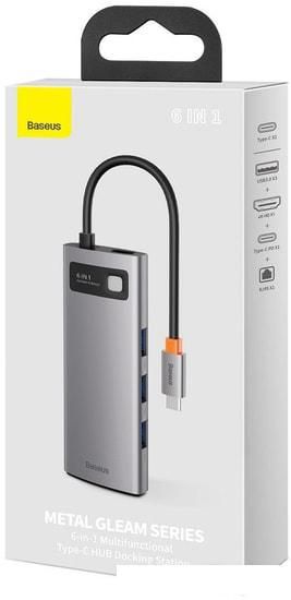 Док-станция Baseus Metal Gleam Series 6-in-1 Multifunctional USB Type C CAHUB-CW0G