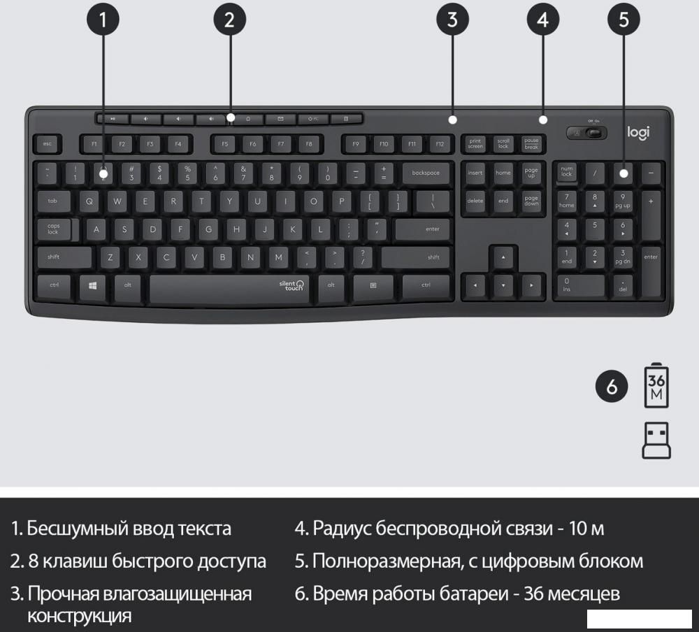 Офисный набор Logitech MK295 Silent Wireless Combo 920-009813 (графитовый)