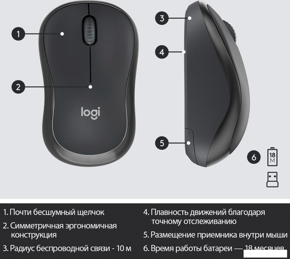 Офисный набор Logitech MK295 Silent Wireless Combo 920-009813 (графитовый)