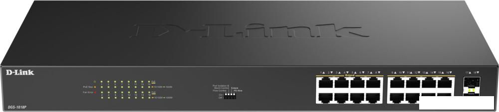 Неуправляемый коммутатор D-Link DGS-1018P/B1A
