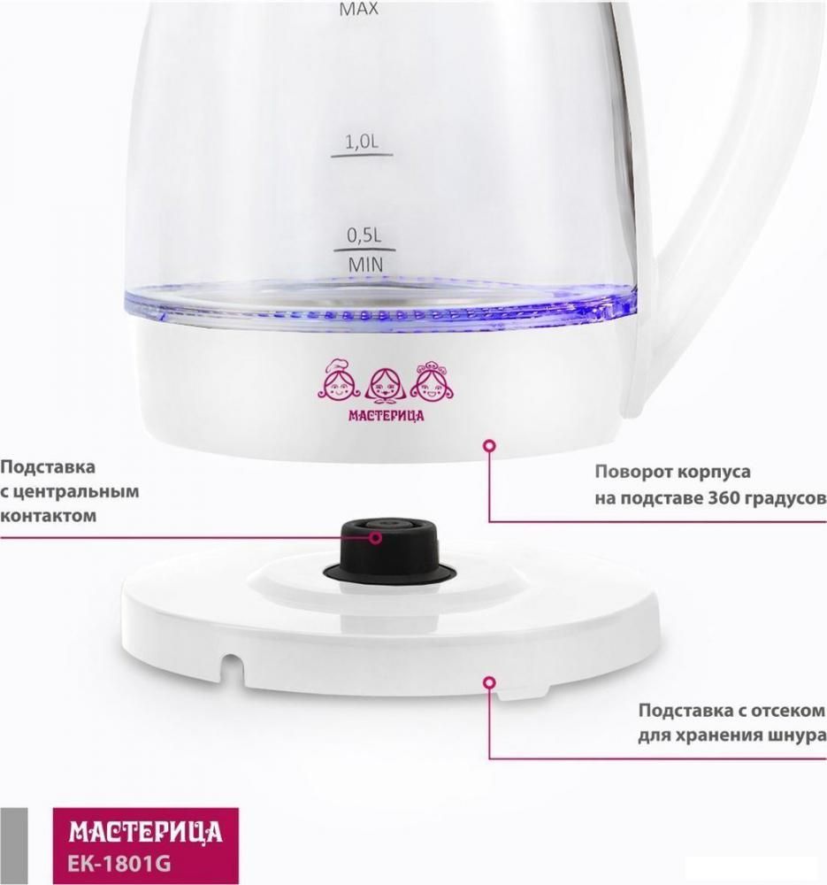 Электрический чайник Мастерица EK-1801G (белый)