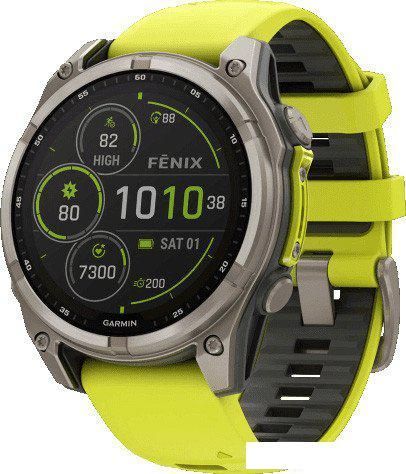Умные часы Garmin Fenix 8 Solar, Sapphire 47мм (титановый серый с желтым ремешком)