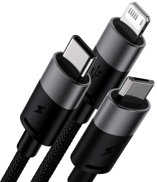 Кабель Baseus StarSpeed 1-for-3 Fast Charging Data Cable (1.2 м, черный)