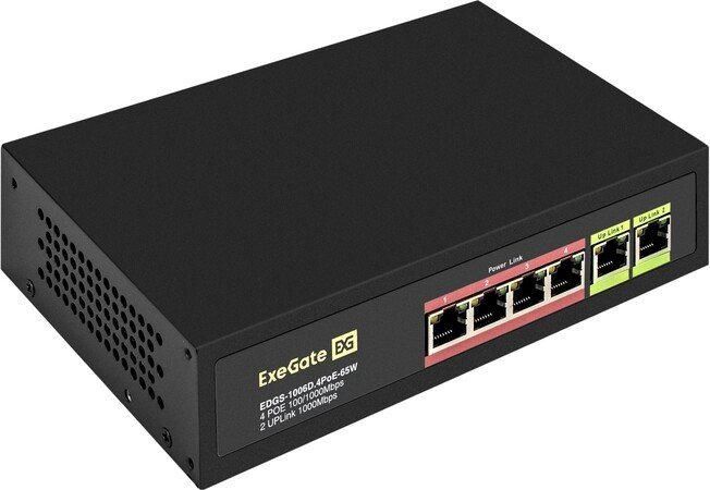 Неуправляемый коммутатор ExeGate EDGS-1006D.4PoE-65W