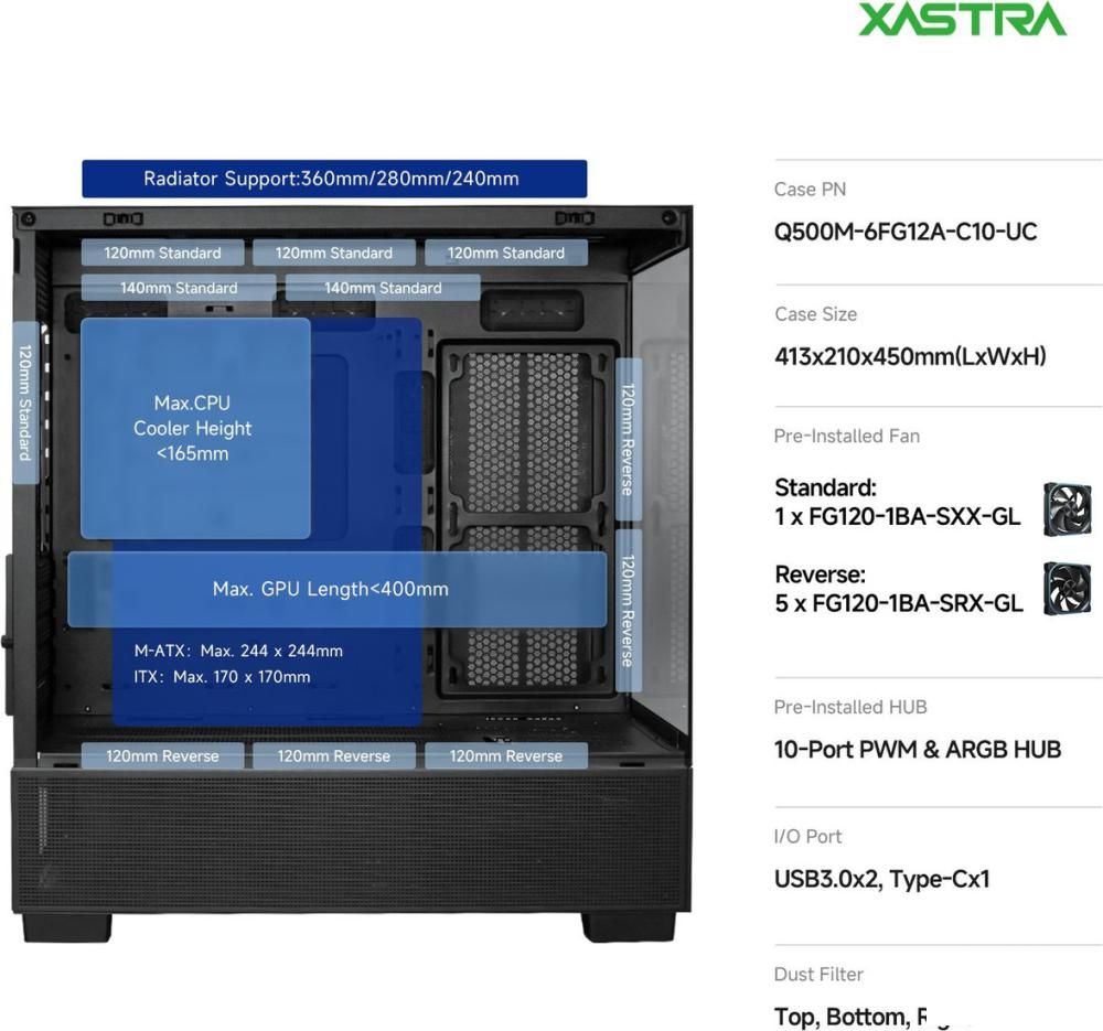 Корпус XASTRA Q500M 6ARGB-FG-C10-UC (черный)