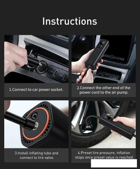 Автомобильный компрессор Baseus Super Mini Inflator Pump CRCQ000001
