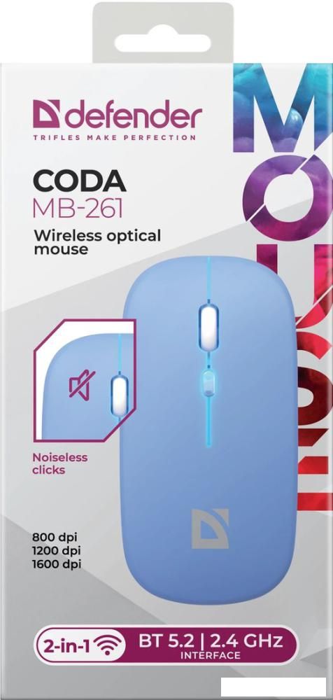 Мышь Defender Coda MB-261 (голубой/белый)