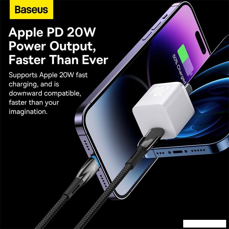 Кабель Baseus Glimmer Series USB Type-C - Lightning (2 м, черный)