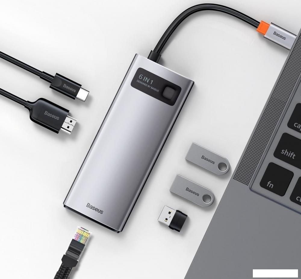 Док-станция Baseus Metal Gleam Series 6-in-1 Multifunctional USB Type C CAHUB-CW0G
