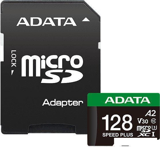 Карта памяти ADATA SPEED PLUS microSDXC 128GB UD128GUI3V30A2SP-RA1 (с адаптером)