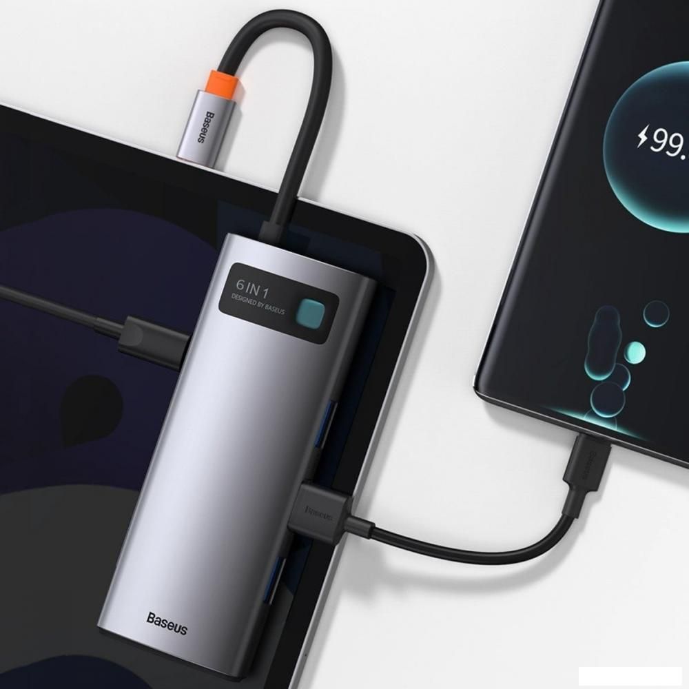 Док-станция Baseus Metal Gleam Series 6-in-1 Multifunctional USB Type C CAHUB-CW0G